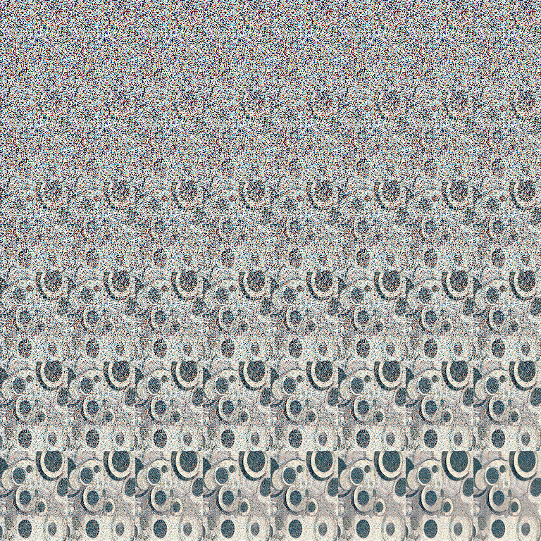 All the steps towards an image generated with Stable Diffusion XL and the prompt "Thinking, writing, practicing in circles"