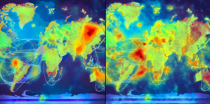 A composite image showing tthe zones activated by different words in the prompt.